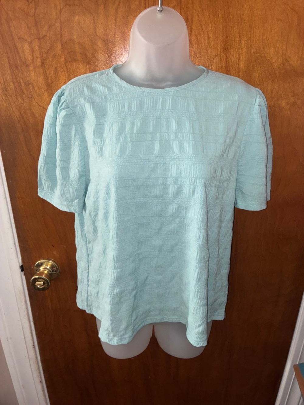 SHEIN Light Aqua Textured Boxy Short Sleeve Top